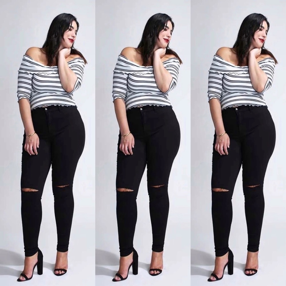 Black Rip Knee High Waist Stretch Skinny Jean Plus